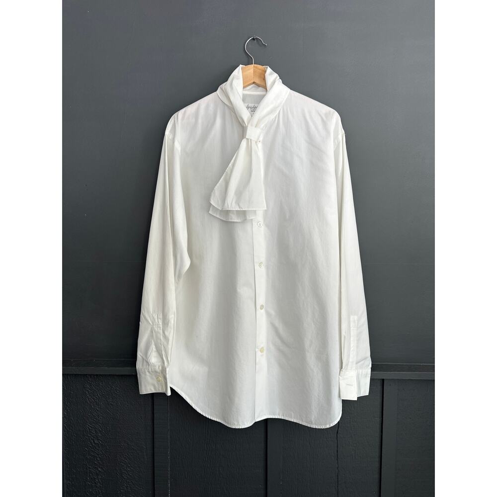 Yohji Yamamoto Pour Homme Shawl Collar Neck Sash White Cotton Shirt Blouse Sz M